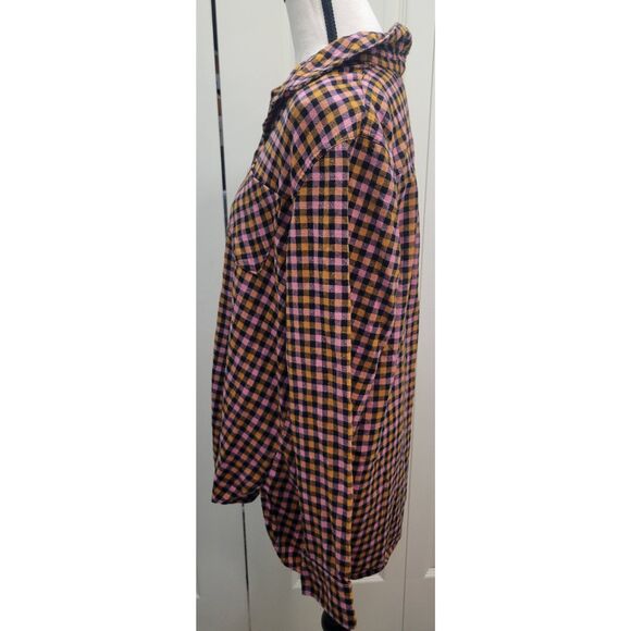 Old Navy Patterned Flannel Classic Shirt Women's Sz XL in Pink/Black/Orange Chec - Picture 3 of 6